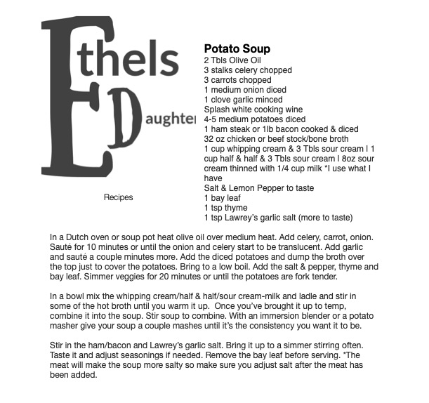 Ethel's Daughter potato soup recipe